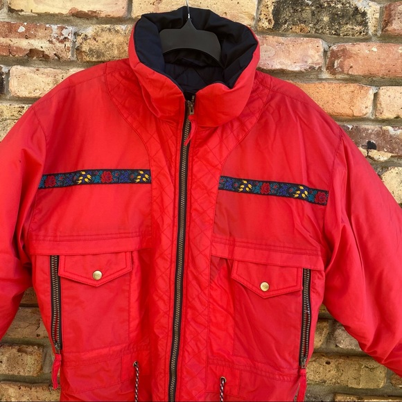 Vintage Edelweiss Skiwear Ladies Size M Ski Jacket Red High Neck Floral Design - Picture 4 of 10